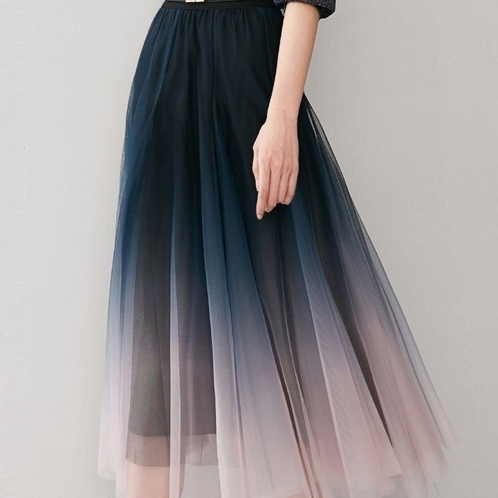 High Waist Large Swing A- Line Gradient Skirt