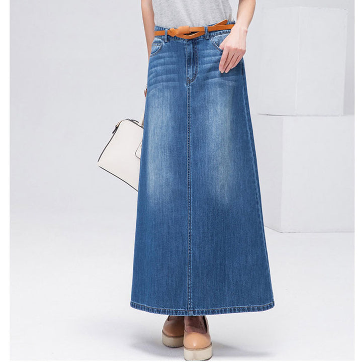 Women's Slimming Mid-length A- Line Denim Skirt