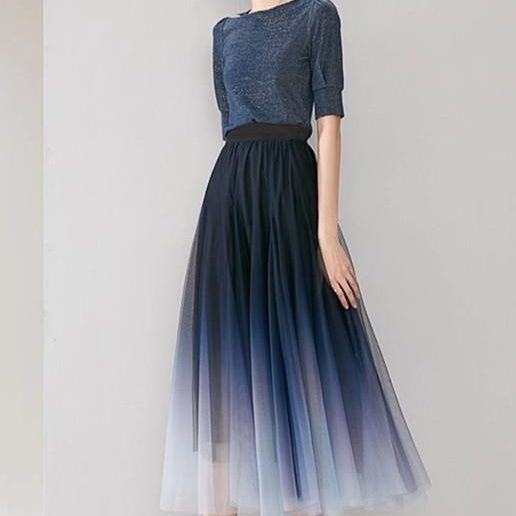 High Waist Large Swing A- Line Gradient Skirt