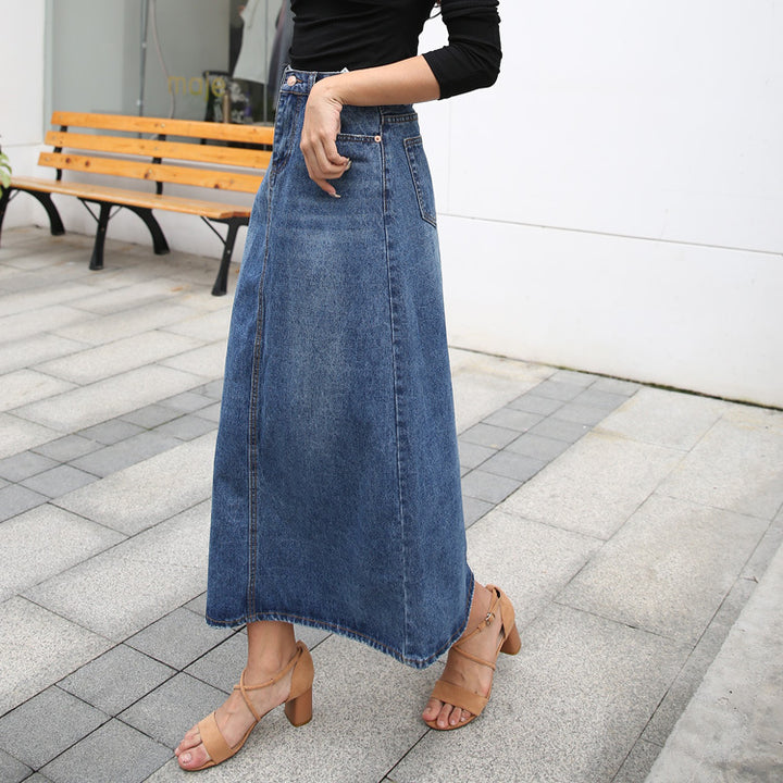 Women's Slimming Mid-length A- Line Denim Skirt