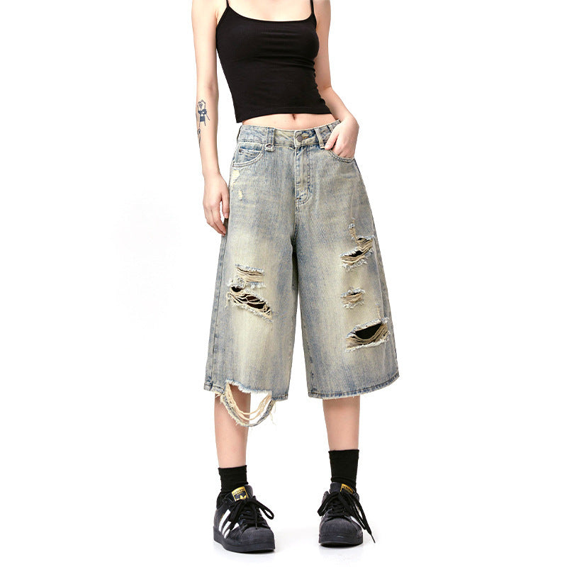 American Wormhole Destruction Punk Rock Cropped Pants