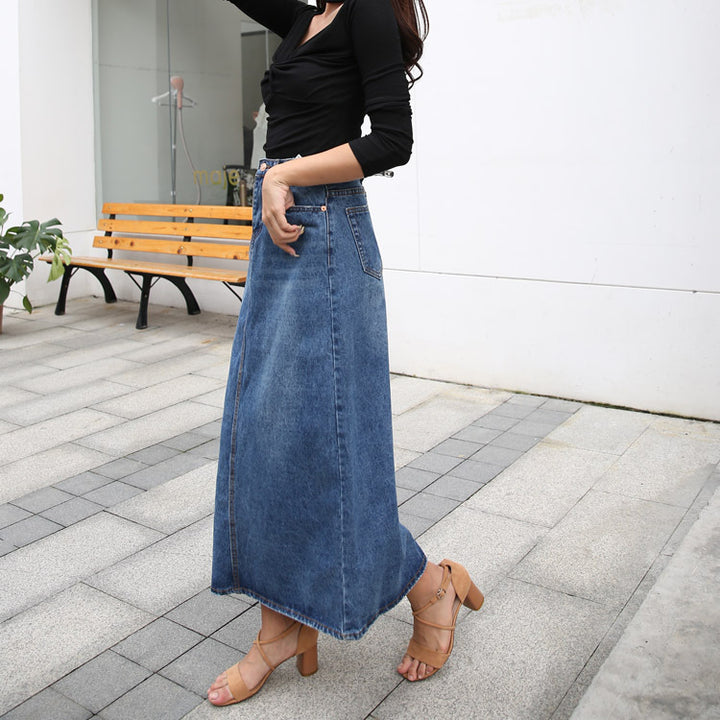 Women's Slimming Mid-length A- Line Denim Skirt