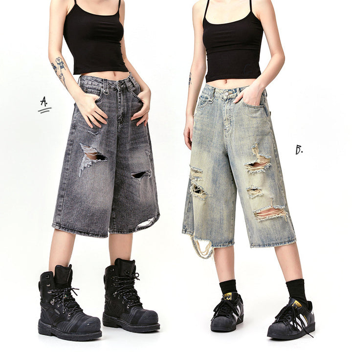 American Wormhole Destruction Punk Rock Cropped Pants