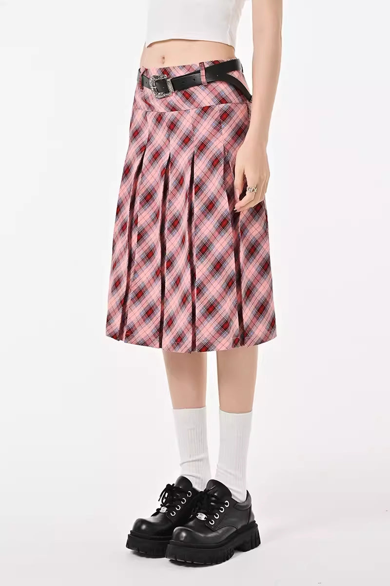 High Waist Slimming Plaid Skirt for Women's