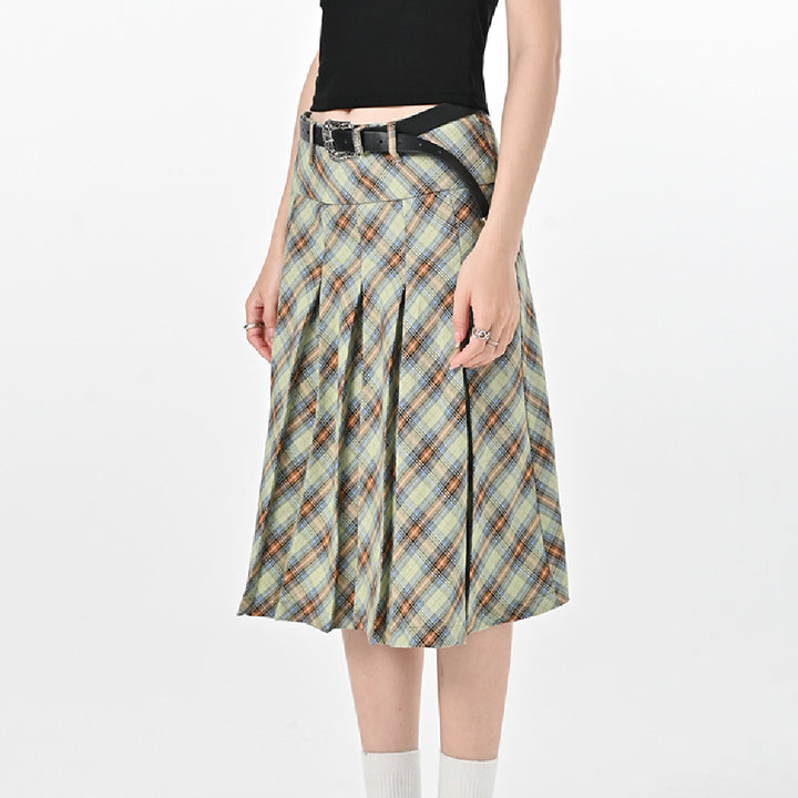 High Waist Slimming Plaid Skirt for Women's