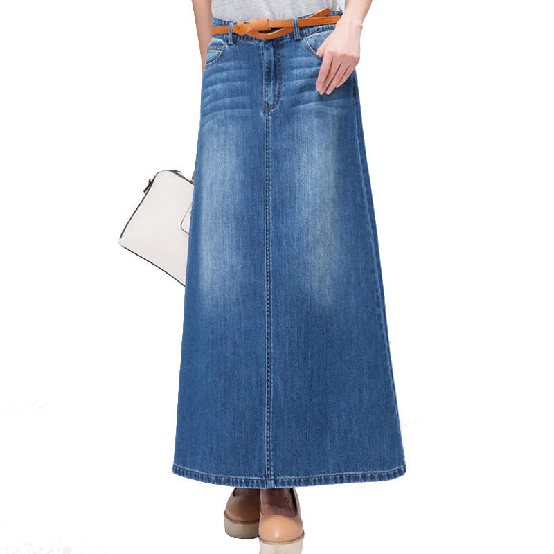 Women's Slimming Mid-length A- Line Denim Skirt