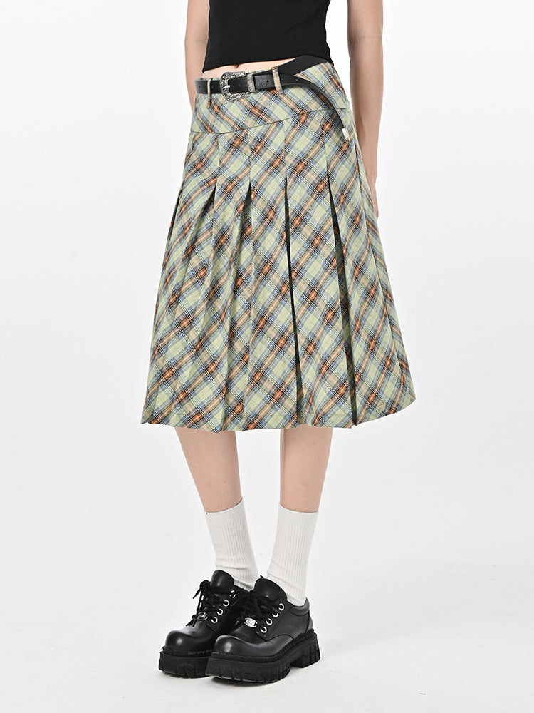 High Waist Slimming Plaid Skirt for Women's