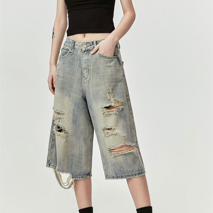 American Wormhole Destruction Punk Rock Cropped Pants